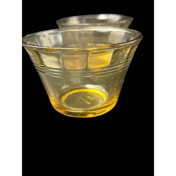 Vintage Amber Gold Glass Custard Cups Bowls ~ Set Of 4 ~ Scalloped 3 Band - Picture 2 of 6